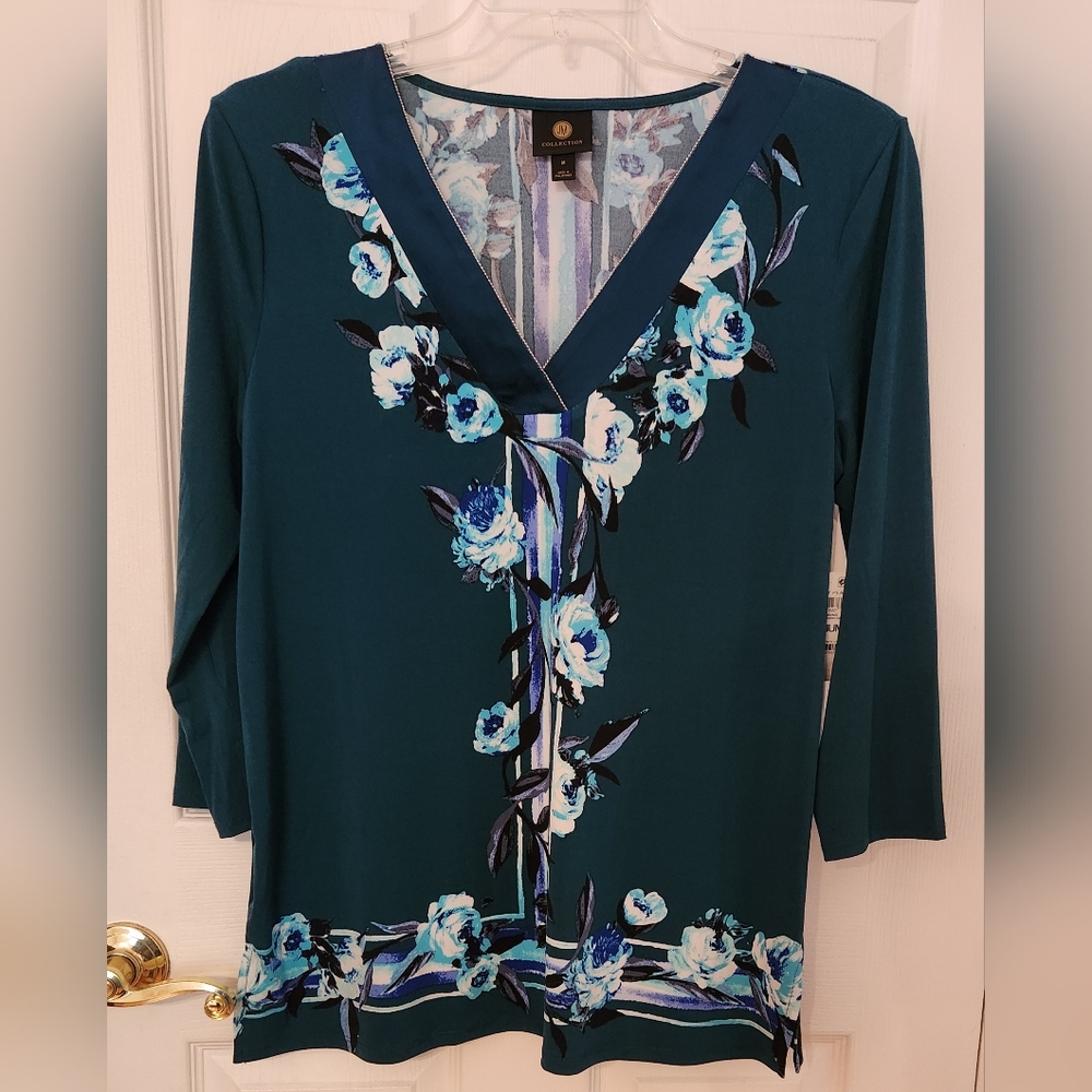 JM Collection Painterly Pearl 3/4 Sleeve Tunic Top Size Medium NWT